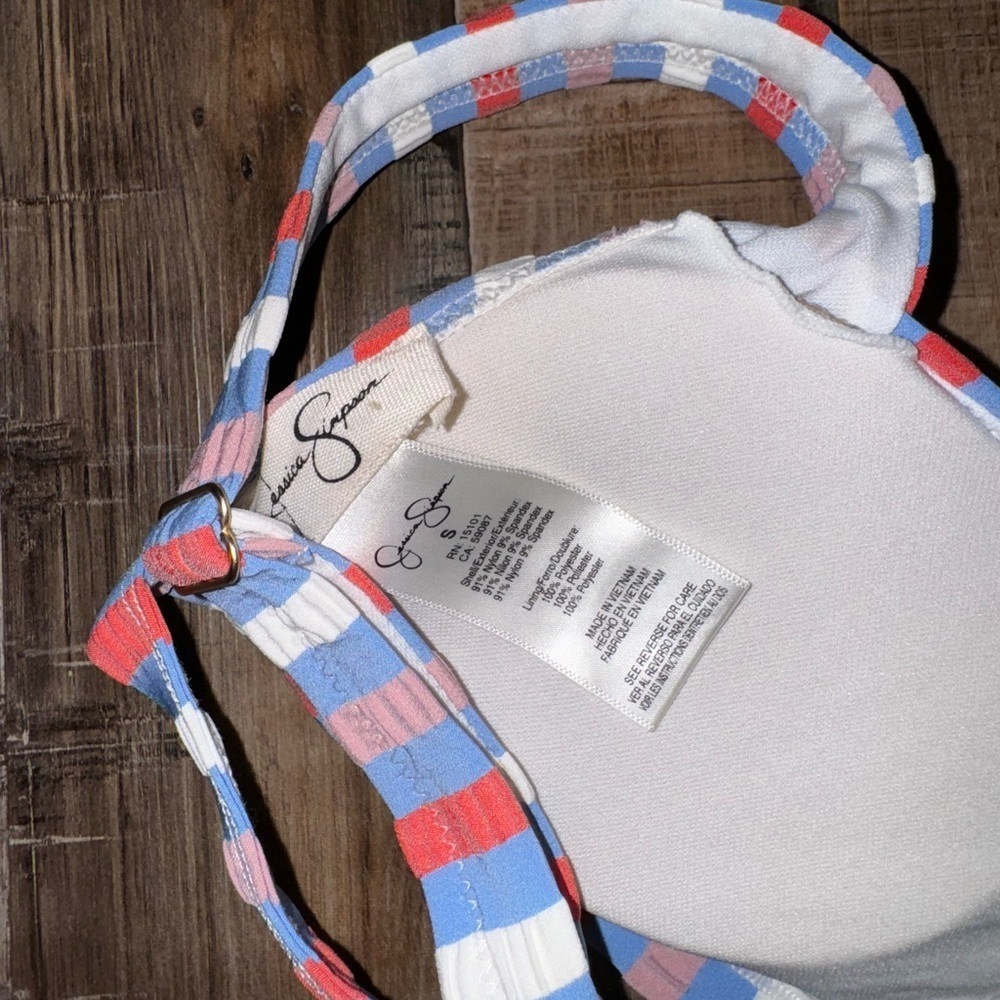 Jessica Simpson Multi-Color Striped Padded Bikini Set Textured Size Small - Picture 4 of 4